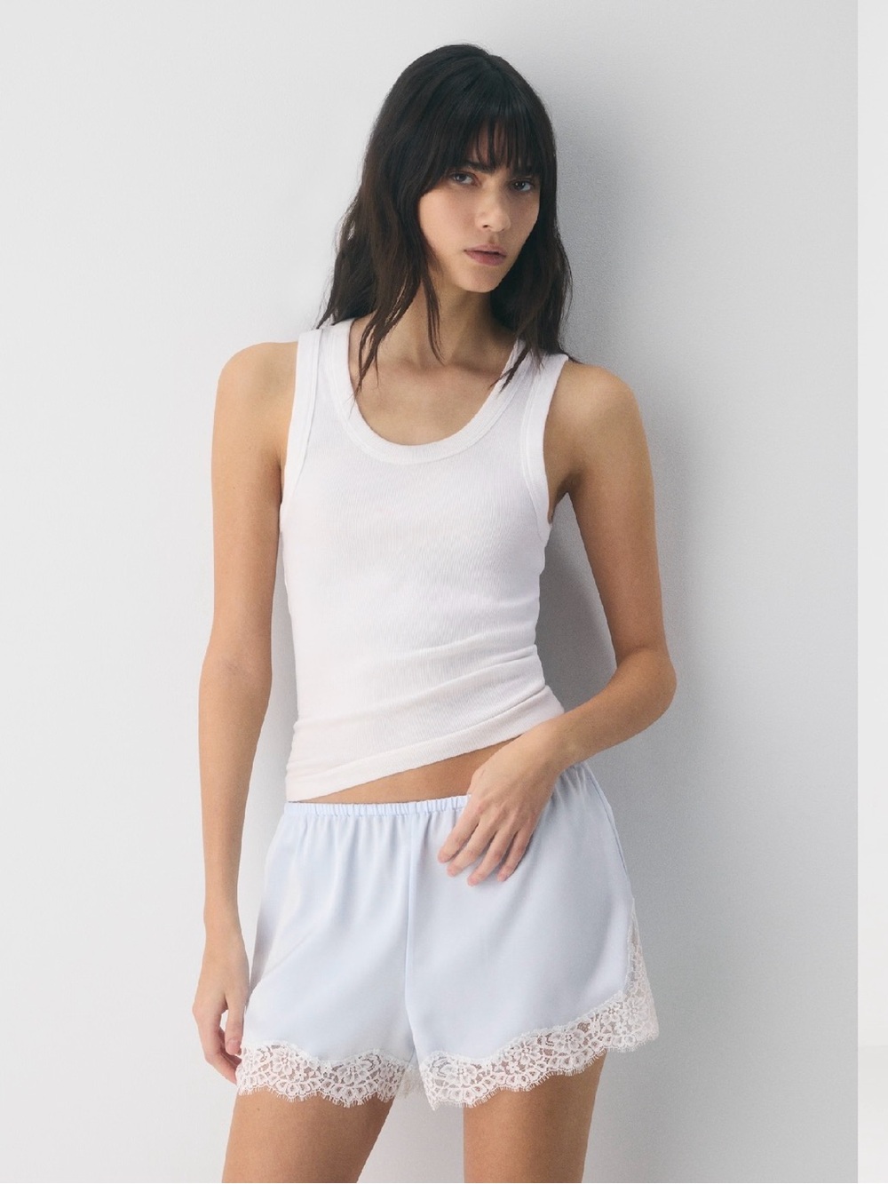 NWT Aritzia Wilfred Whimsy Satin Lace Shorts Glimmer Blue S - Picture 8 of 13